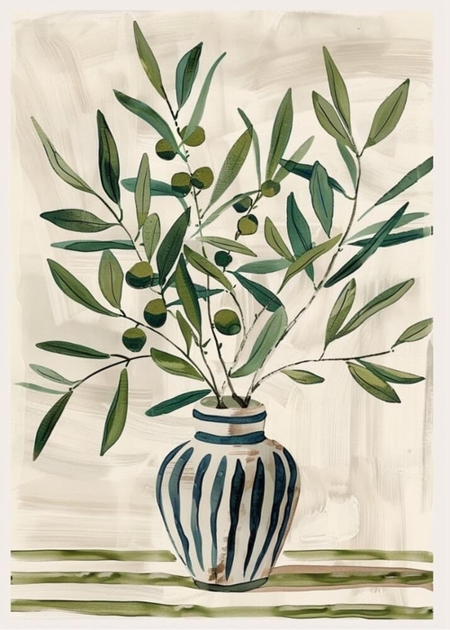 Stribet vase med en plante Plakat