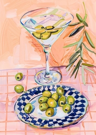 Martini glas med oliven Plakat