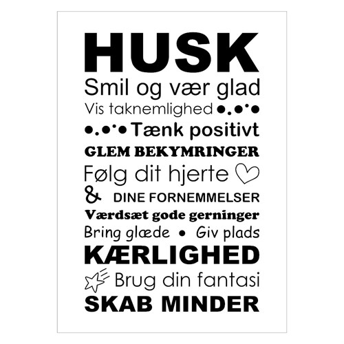 Sjov plakat med glade og positive ord som man skal huske
