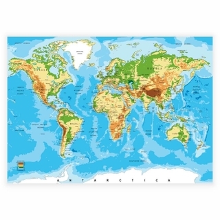 Plakat med et verdenskort med lande og farver