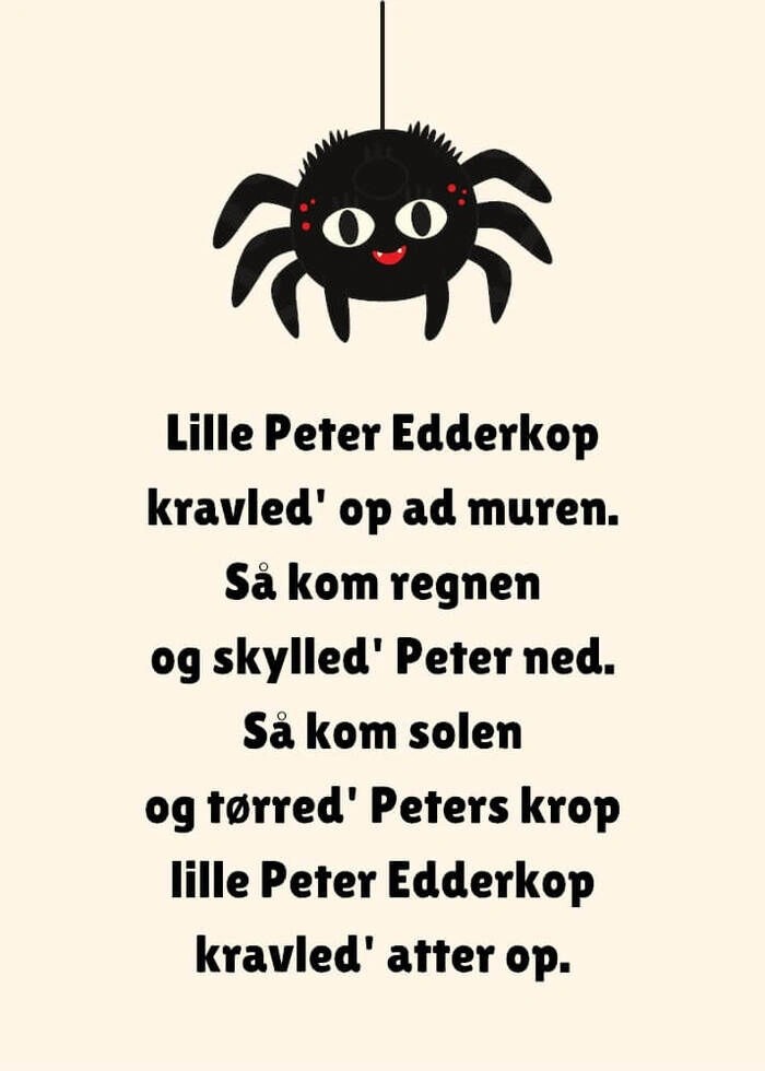 Børneplakat med børnesangen Lille Peter Edderkop