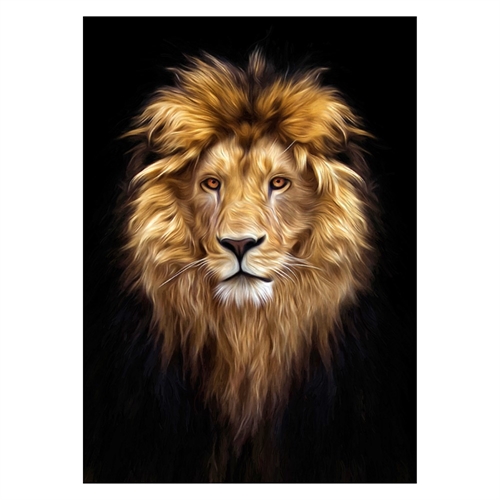 Plakat med hoved af en løve i skarpe farver.