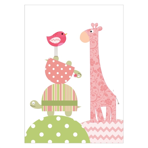 Plakat til børneværelset med giraf, skildpadde og fugle. Perfekt til pigeværelset 