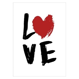 Plakat med Love og hjerte på hvid baggrund.