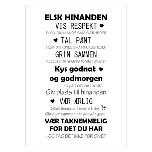 Plakat med kærlige husregler til hjemmet