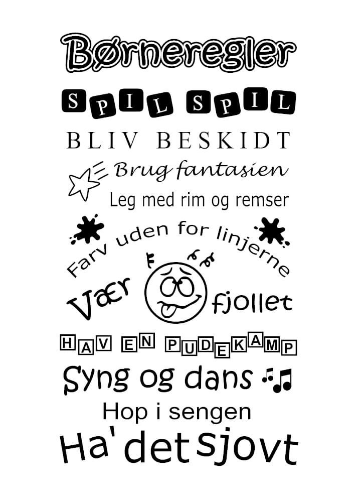 Børneplakat med sjove regler for børn