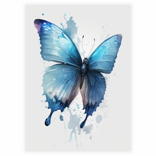 Plakat med stor sommerfugl i  blå nuancer