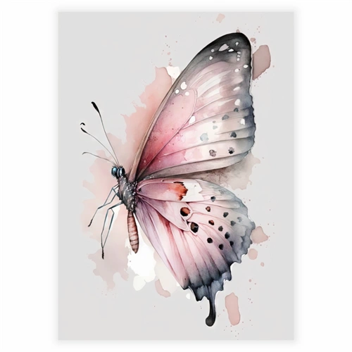 Plakat med smuk sommerfugl i pink og mint
