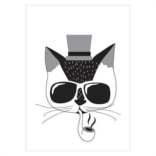 Super fed plakat med en tegnet hipster kat