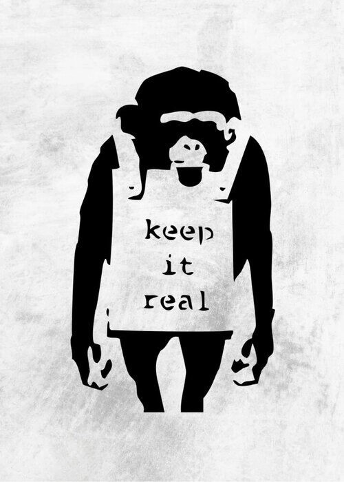 Plakat af abe med teksten Keep it real af Banksy