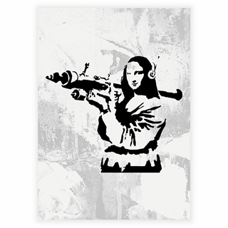 Plakat med Mona Lisa og en Bazooka af Banksy