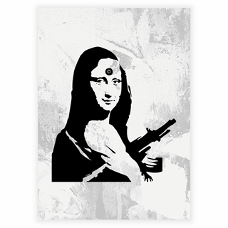 Plakat med mona lisa med en AK47 af Banksy