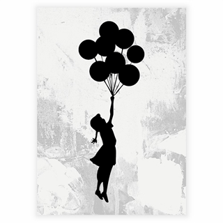 Plakat pige med flyvende balloner af Banksy
