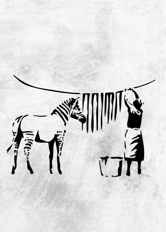 Plakat zebrastriber til tørre af Banksy