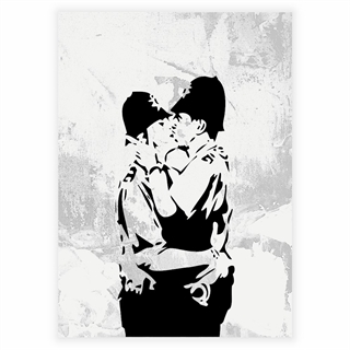 Plakat med kyssende politi af Banksy