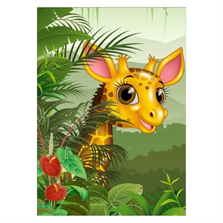 Børneplakat - Sød Giraf titter frem  i junglen