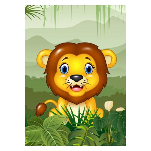 Børneplakat - Sød kiggende Løve i junglen