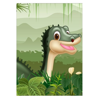 Børneplakat - Langhalsede dinosaur i grøn