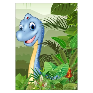 Børneplakat med langhalset dinosaur blå