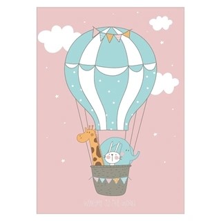 Flot og enkel Børneplakat med et motiv af en luftballon med dyr lyserød