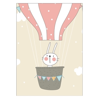 Flot og enkel Børneplakat med et motiv af en luftballon og kanin