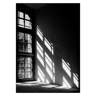 Plakat - Lad lyset komme ind. Virkelig smuk plakat i sort/hvid med lys og skygge fra et stort, flot vindue. Perfekt til stuen.