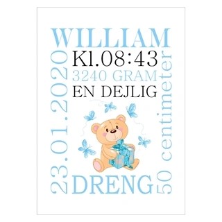 FødselsBørneplakat med bamse til drenge