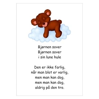 Sød børne Børneplakat med sangen bjørnen sover