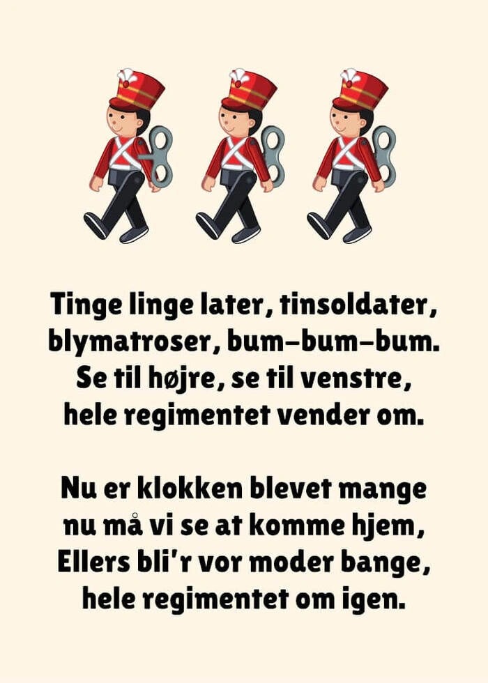 Børneplakat med Tinge-linge-later tin soldater