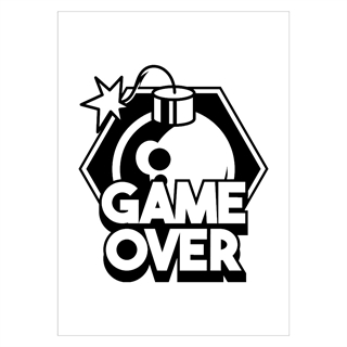 Plakat med game over tekst og bombe