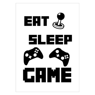 Plakat - Eat - sleep - game med joystick og controllers