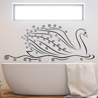 Wallsticker til badeværelset med elegant svane med mange flotte detaljer. Svanen flyder stille frem på smukke bølger. 