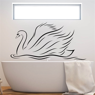 Wallsticker til dit badeværelse med elegant og smuk svane som flyder frem på fine bølger. Perfekt at have over badekarret. 