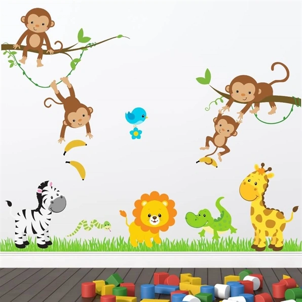 Få en printet wallstickers med dyr fra hele junglen
