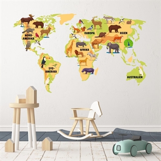 Wallsticker - verdenskort med dyr