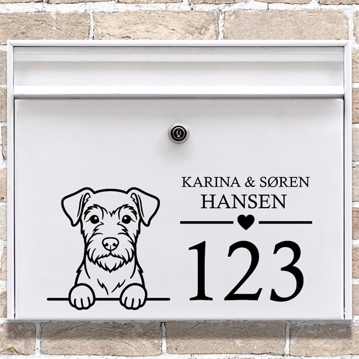 Postkasse stickers med Airedale Terrier