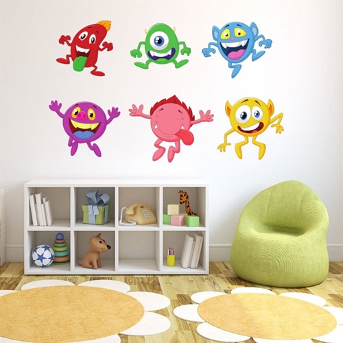 Wall stickers med søde, sjove og glade monsters