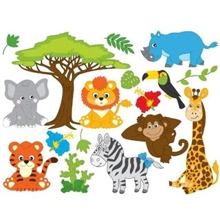 Wallstickers med safari dyr. Løver, giraf, elefanter og mange flere