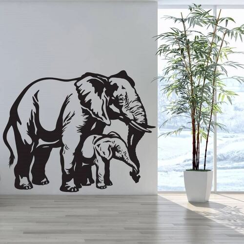 Wallstickers med elefant med unge