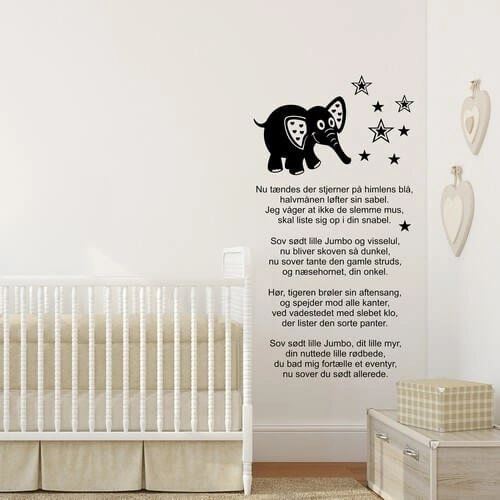 Wallstickers med teksten - Elefantens Vuggevise. Bare SØD!