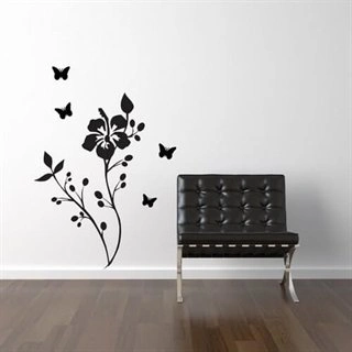 Blomst med sommerfugle - wallstickers