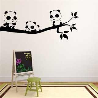 Gren med 3 søde Pandabjørne - wallstickers
