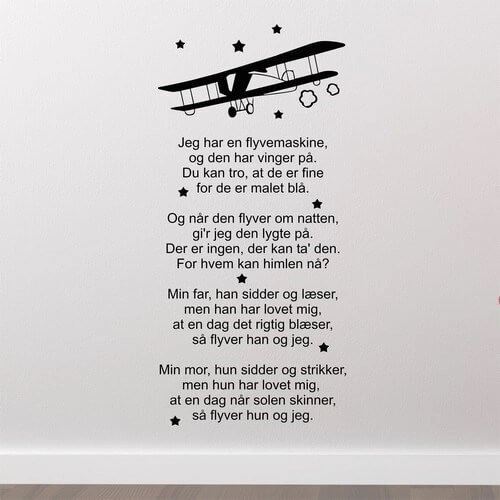Wallstickers med en børnesang - Jeg har en flyvemaskine