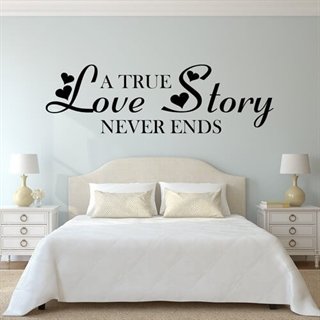 wallstickers med tekst true love story med hjerter