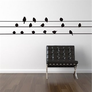 wallstickers med mange fugle på strøm kabler 