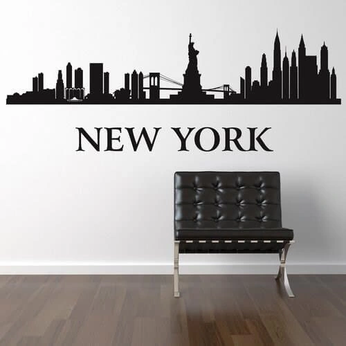 en wallstickers med et by billed af new york