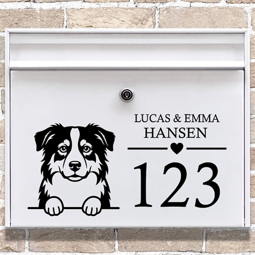 Postkasse stickers med Australsk Shepherd