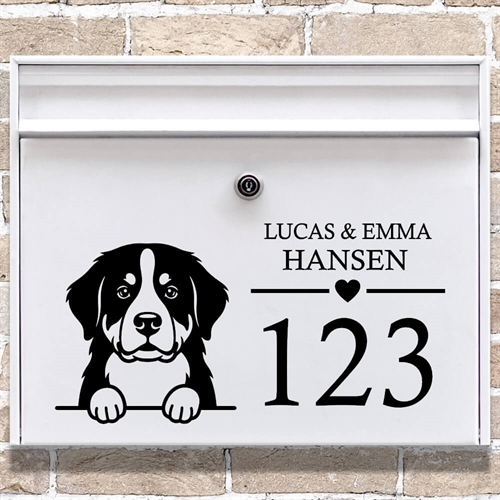 Postkasse stickers med Berner Sennenhund
