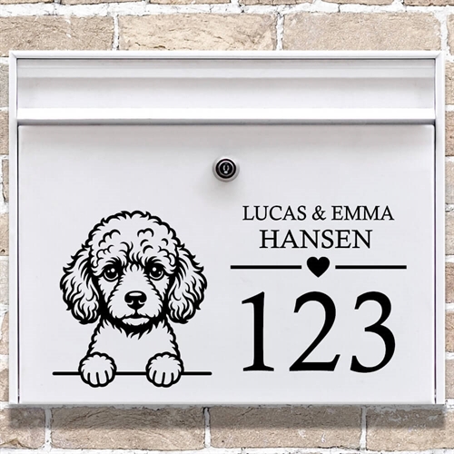 Postkasse stickers med Toy Puddel