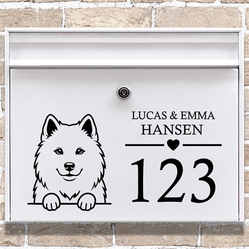 Postkasse stickers med Samojed